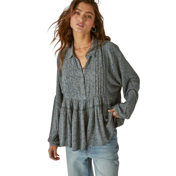 Lucky Brand Tops - Lucky Brand Gray Babydoll Peasant Top Size Large